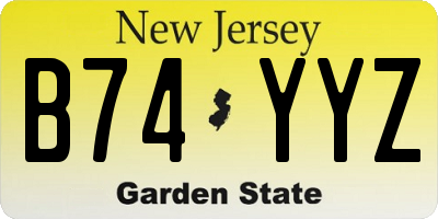 NJ license plate B74YYZ