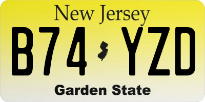 NJ license plate B74YZD