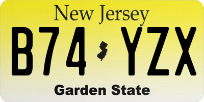 NJ license plate B74YZX