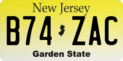 NJ license plate B74ZAC