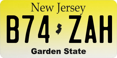 NJ license plate B74ZAH