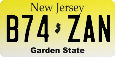 NJ license plate B74ZAN