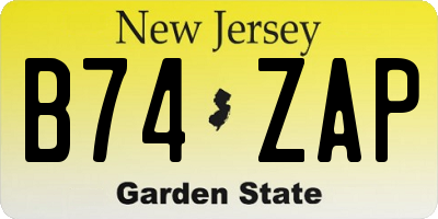 NJ license plate B74ZAP