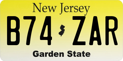 NJ license plate B74ZAR
