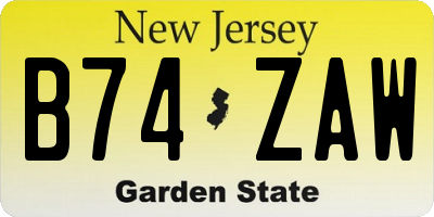 NJ license plate B74ZAW
