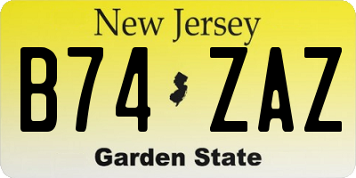 NJ license plate B74ZAZ