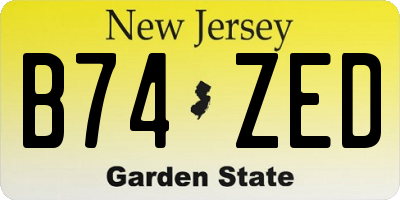 NJ license plate B74ZED