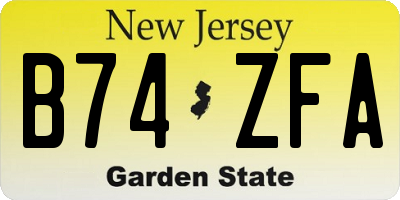 NJ license plate B74ZFA