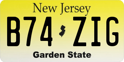 NJ license plate B74ZIG
