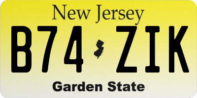 NJ license plate B74ZIK