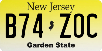NJ license plate B74ZOC