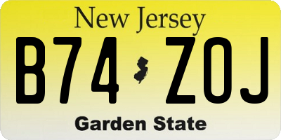 NJ license plate B74ZOJ