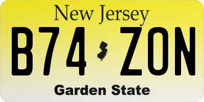 NJ license plate B74ZON