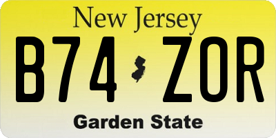 NJ license plate B74ZOR
