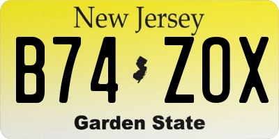 NJ license plate B74ZOX