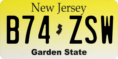 NJ license plate B74ZSW