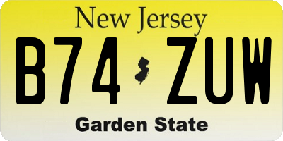 NJ license plate B74ZUW