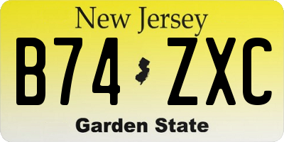 NJ license plate B74ZXC