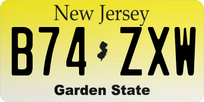 NJ license plate B74ZXW