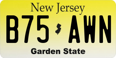 NJ license plate B75AWN
