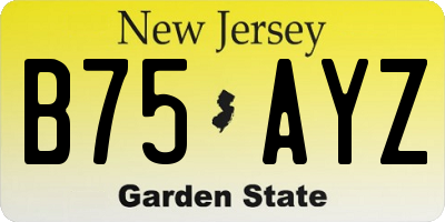NJ license plate B75AYZ