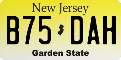 NJ license plate B75DAH