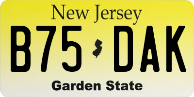 NJ license plate B75DAK
