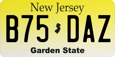 NJ license plate B75DAZ