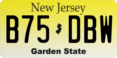 NJ license plate B75DBW