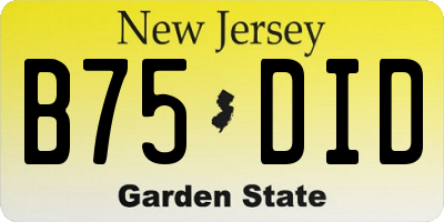 NJ license plate B75DID