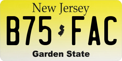 NJ license plate B75FAC