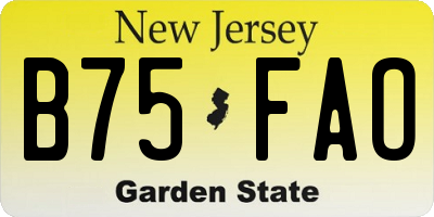 NJ license plate B75FAO