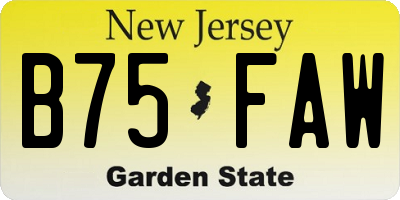 NJ license plate B75FAW