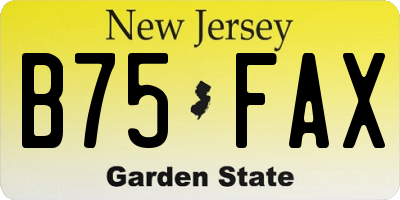 NJ license plate B75FAX