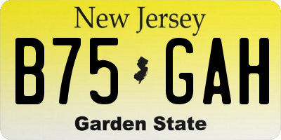 NJ license plate B75GAH