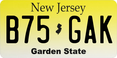 NJ license plate B75GAK
