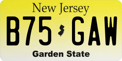 NJ license plate B75GAW