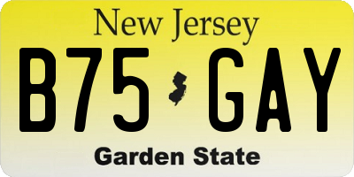 NJ license plate B75GAY