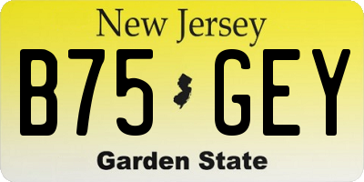 NJ license plate B75GEY