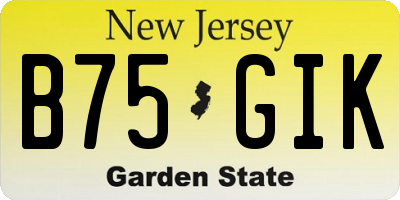 NJ license plate B75GIK