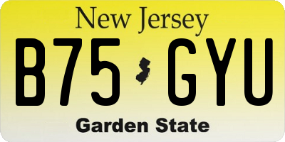 NJ license plate B75GYU