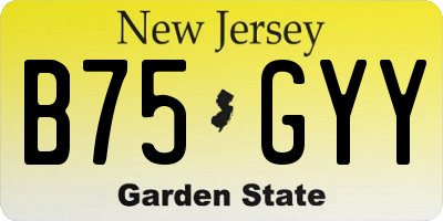 NJ license plate B75GYY