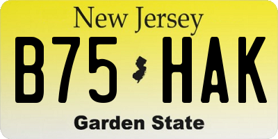NJ license plate B75HAK