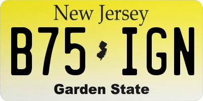 NJ license plate B75IGN
