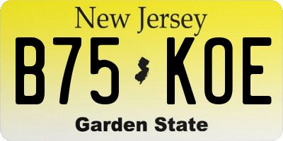 NJ license plate B75KOE