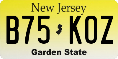 NJ license plate B75KOZ