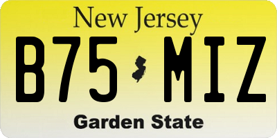 NJ license plate B75MIZ