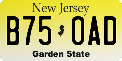 NJ license plate B75OAD