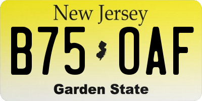 NJ license plate B75OAF
