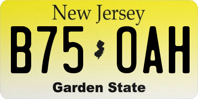 NJ license plate B75OAH